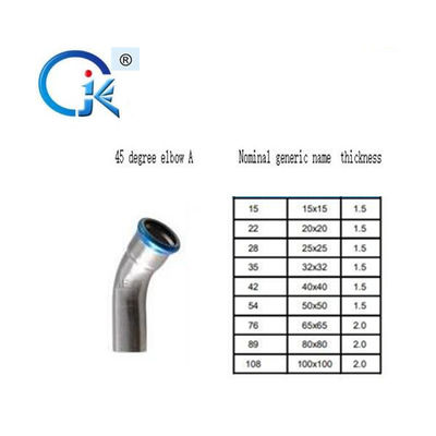 304 Paslanmaz Çelik 90 Derece Dirsek, 1.6MPa DN15 SS Pres Bağlantı Parçaları